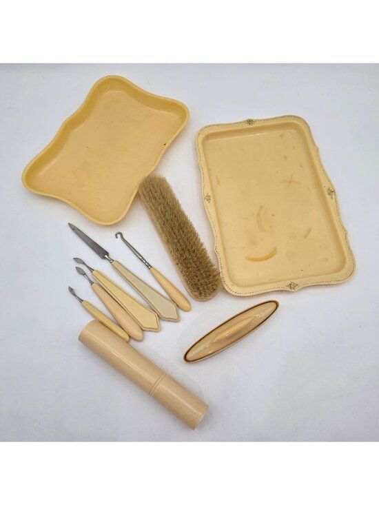 Lyra Lin Dubary Other - Vintage Ivory Celluloid Manicure Grooming Set Brush Tools 8-Piece Lyra Lin Dubar